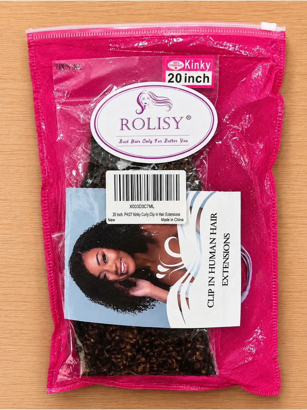 NWT - 20” Kinky Curly Clip-In Human Hair Extensions P4/27 | 7 Piece Set